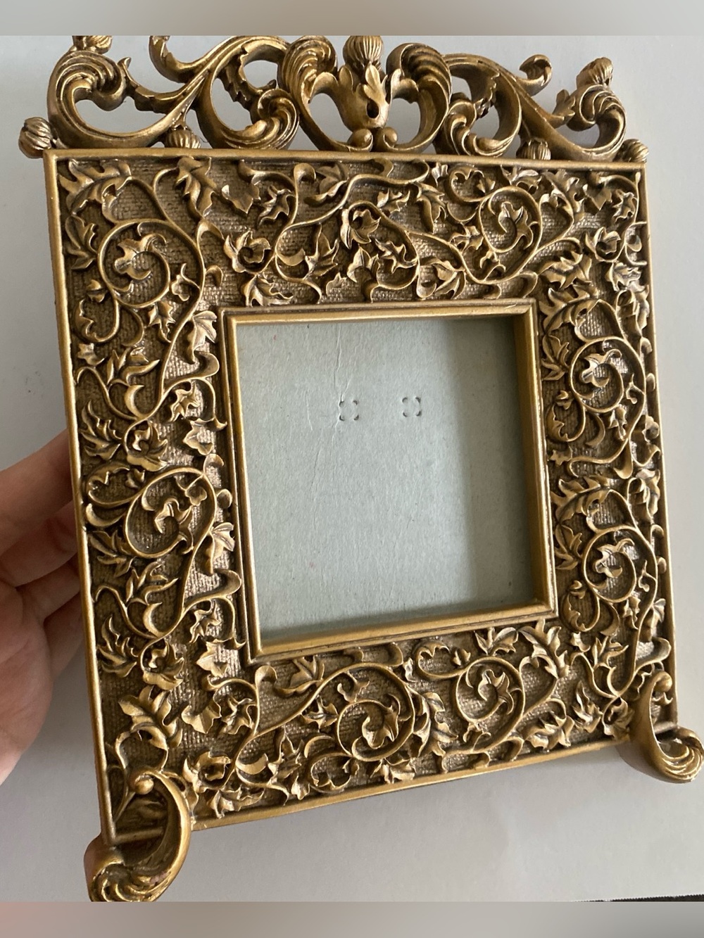 Vintage Style Gold Photo Frame 3x3 Carved Scroll & Leaf Pattern Metal home Decor